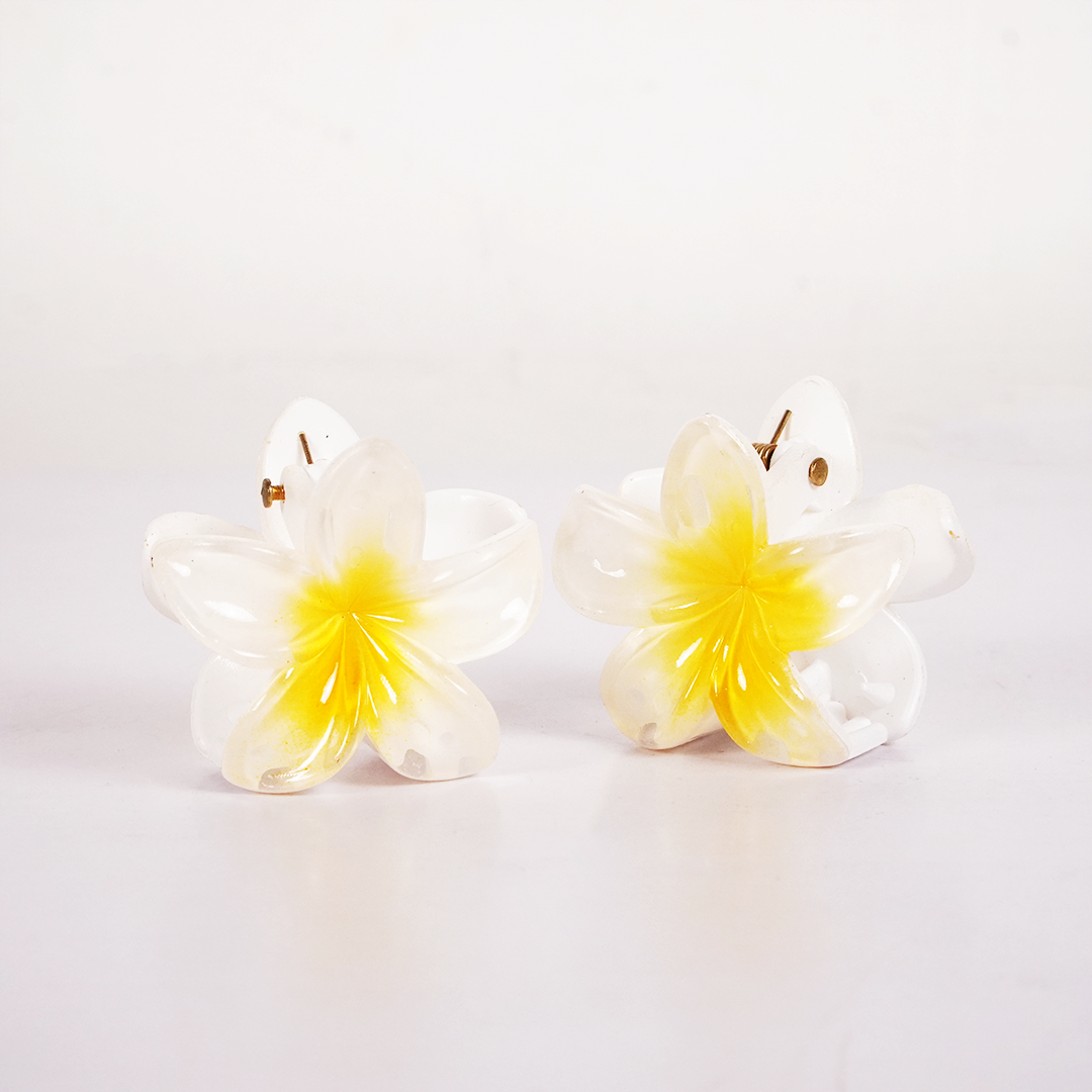 Plumeria Flower Hair Claw Clip for Women | Tropical Floral Hair Accessory (Yellow & White)