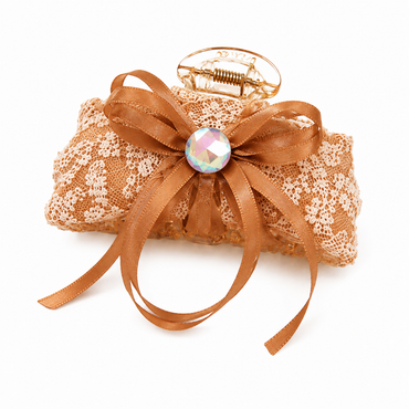 Champagne Lace Bow Hair Claw Clip – Elegant Ribbon Hair Accessory Random Color