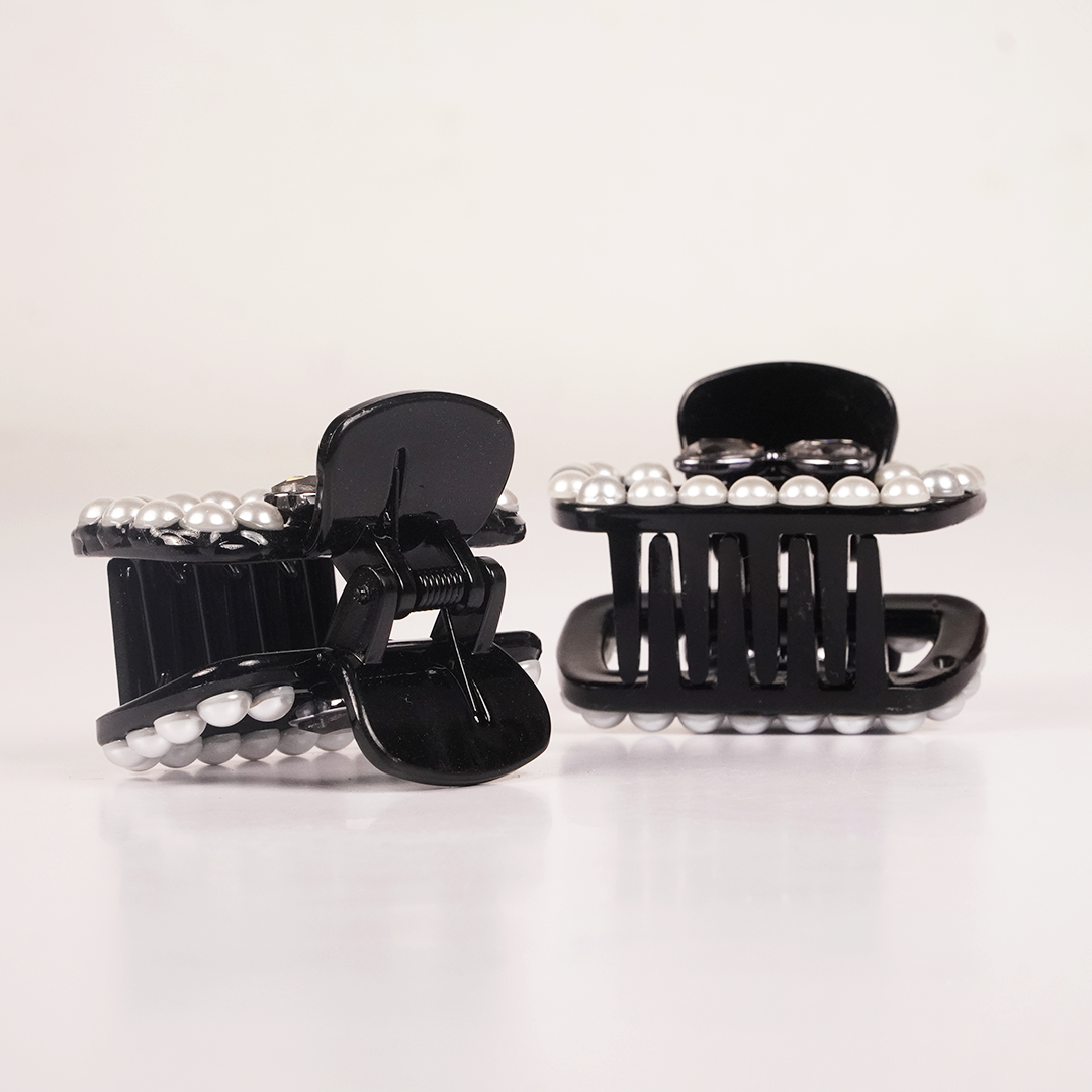 Pearl & Crystal Bow Hair Claw Clip for Women | Elegant Black Hair Accessory