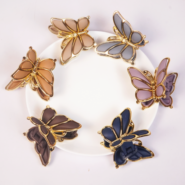 Elegant Butterfly Hair Claw Clip for Women | Gold & Grey Korean Hair Accessory