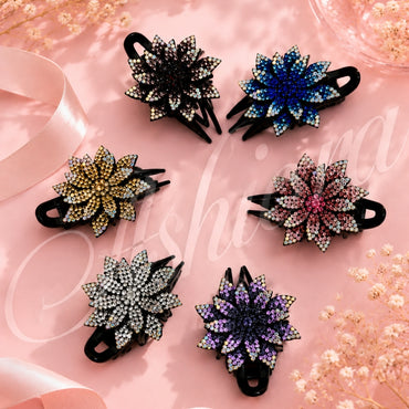Rhinestone Flower Hair Clips Set – Sparkly Statement Hair Accessories Random Color (one piece )