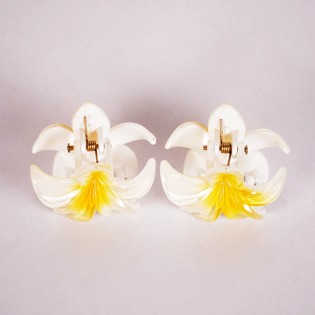 Plumeria Flower Hair Claw Clip for Women (Yellow & White) Set Of 2