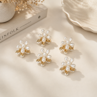 Luminous Pearl & Gold Floral Mini Hair Clip Set Random Color (one Piece )