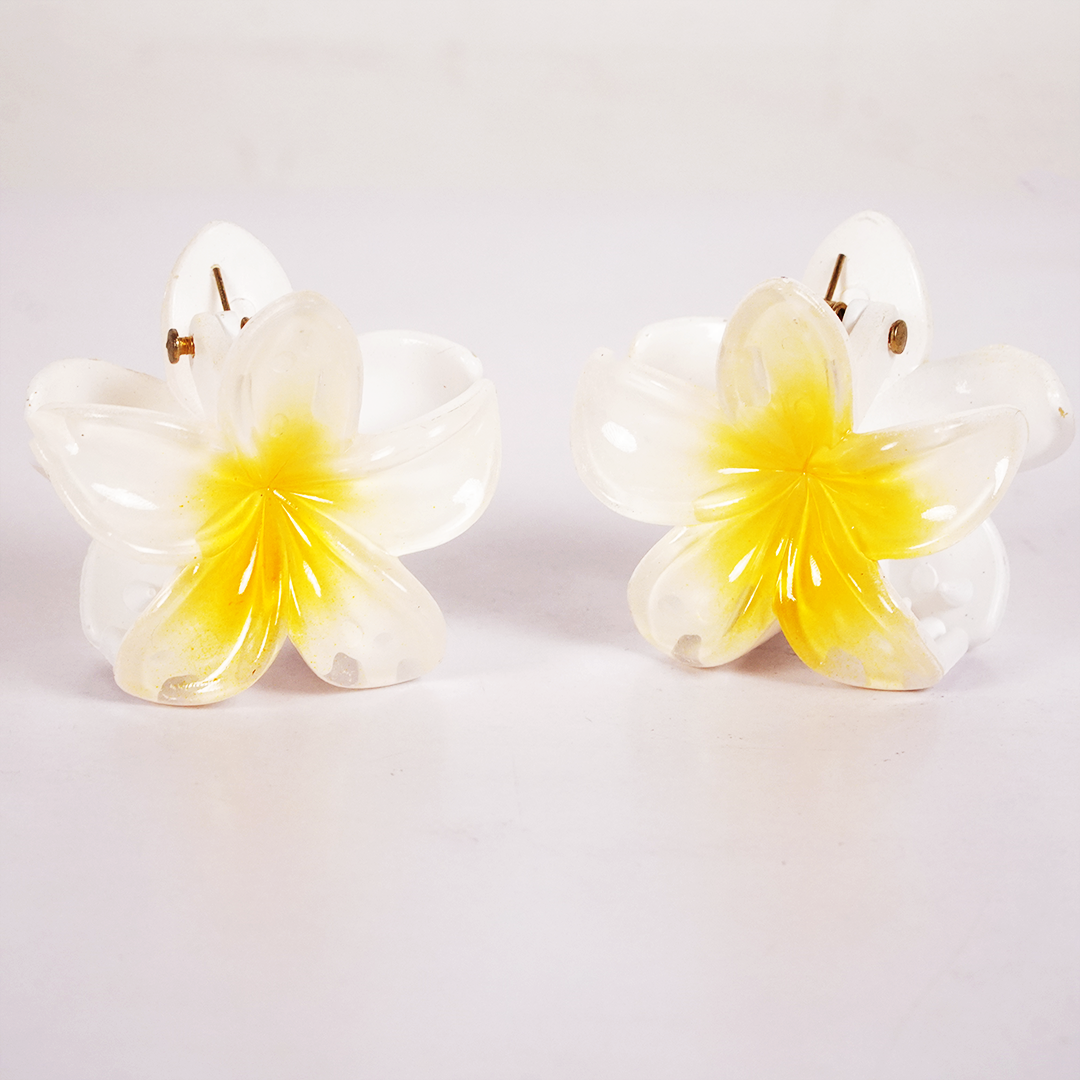 Plumeria Flower Hair Claw Clip for Women | Tropical Floral Hair Accessory (Yellow & White)
