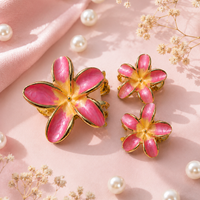 Pink Enamel Flower Hair Clips – Elegant Gold Floral Hair Accessories Random Color (one piece )