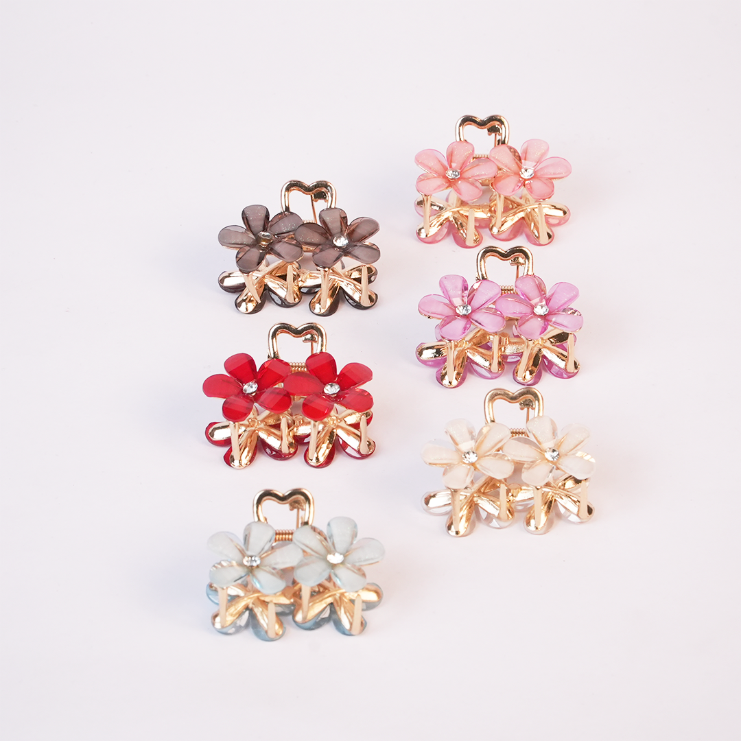 Red Floral Crystal Hair Claw Clip for Women Random Colors
