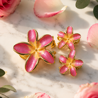 Pink Enamel Flower Hair Clips – Elegant Gold Floral Hair Accessories Random Color (one piece )