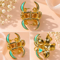 Turquoise Flower Hair Clips Set – Elegant Gold-Tone Floral Enamel Hair Random Color (one Piece )