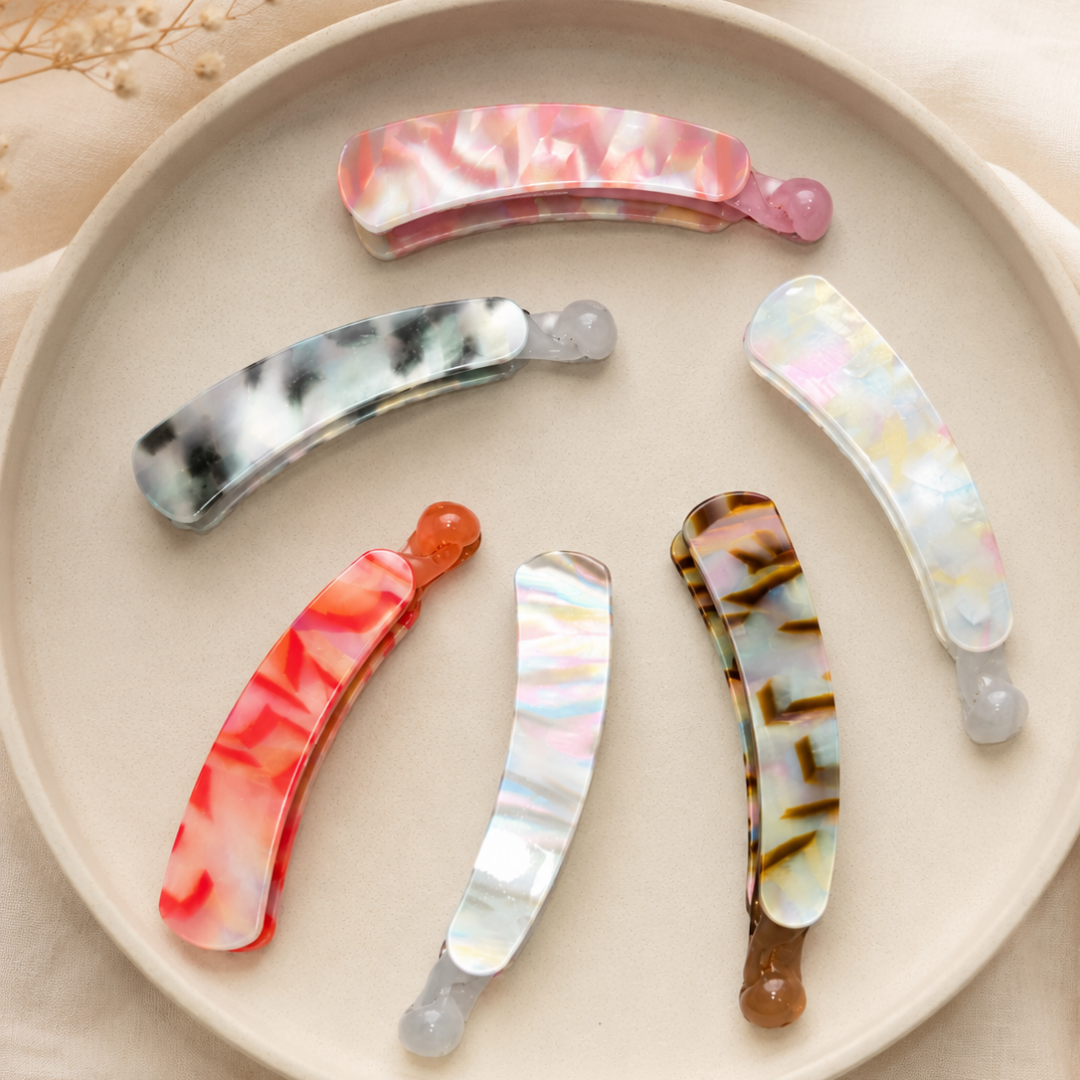 Iridescent Snap Hair Clips Set – Colorful Glossy Barrettes Random Color  (one Piece )