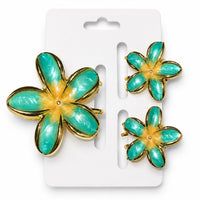 Turquoise Flower Hair Clips Set – Elegant Gold-Tone Floral Enamel Hair Random Color (one Piece )
