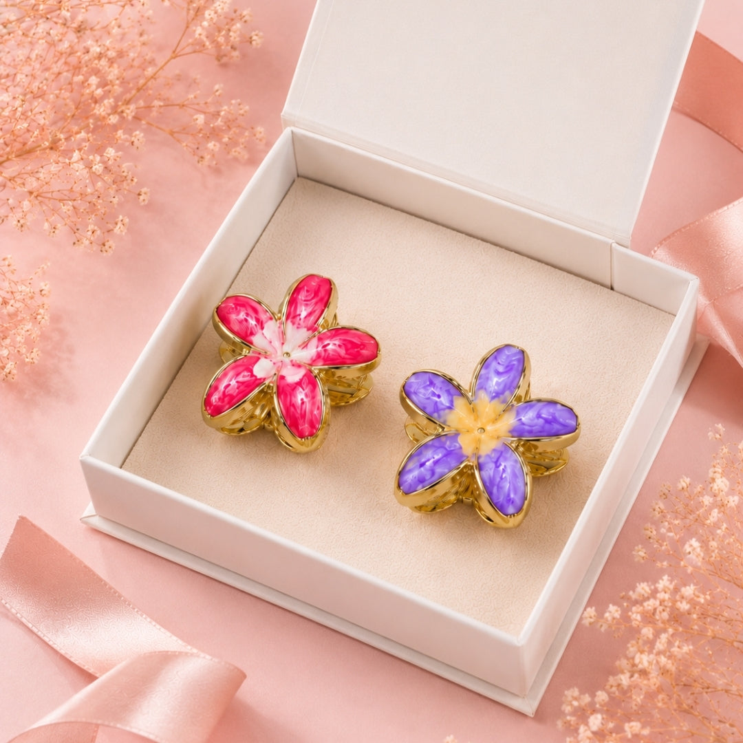 Floral Hair Claw Clips for Women – Colorful Enamel Flower Hair Clips,Random Color