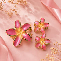 Pink Enamel Flower Hair Clips – Elegant Gold Floral Hair Accessories Random Color (one piece )