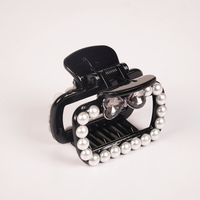 Pearl & Crystal Bow Hair Claw Clip for Women | Elegant Black Hair Accessory