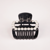 Pearl & Crystal Bow Hair Claw Clip for Women | Elegant Black Hair Accessory