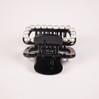 Pearl & Crystal Bow Hair Claw Clip for Women | Elegant Black Hair Accessory