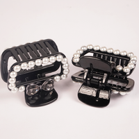 Pearl & Crystal Bow Hair Claw Clip for Women | Elegant Black Hair Accessory