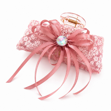 Pink Lace Bow Hair Claw Clip – Elegant Floral Lace Hair Clip Random Color