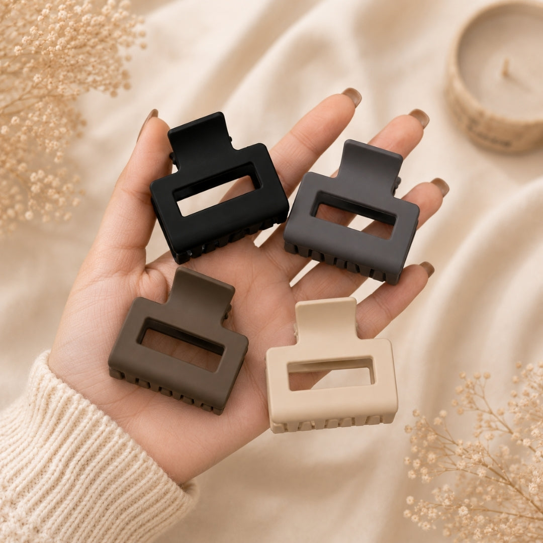 Luxe Frame Hair Claw Clips – Set of 4 Minimalist Rectangle Random Color
