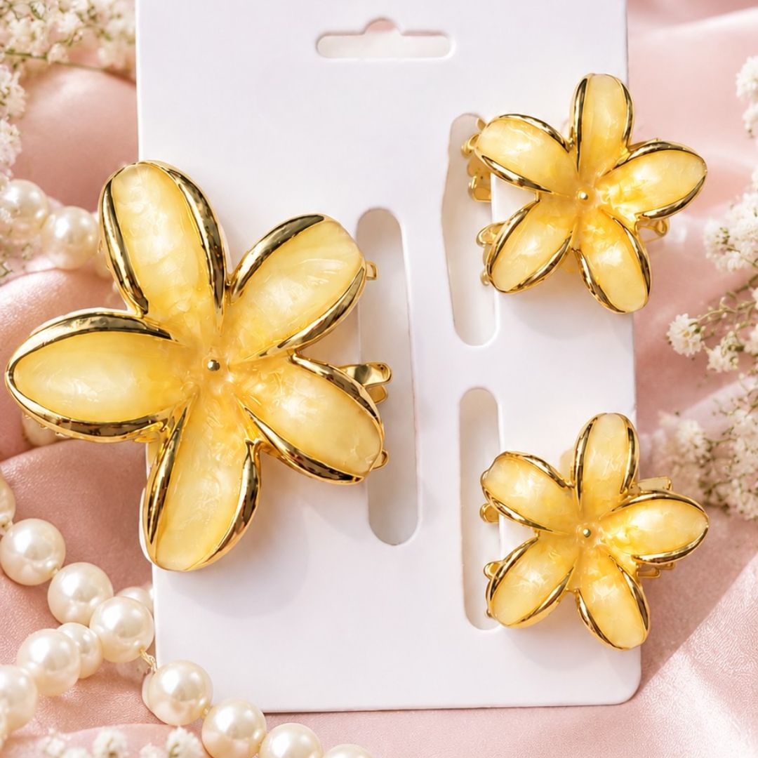 Yellow Flower Hair Clips – Elegant Gold Floral Hair Accessories Random Color(one piece )