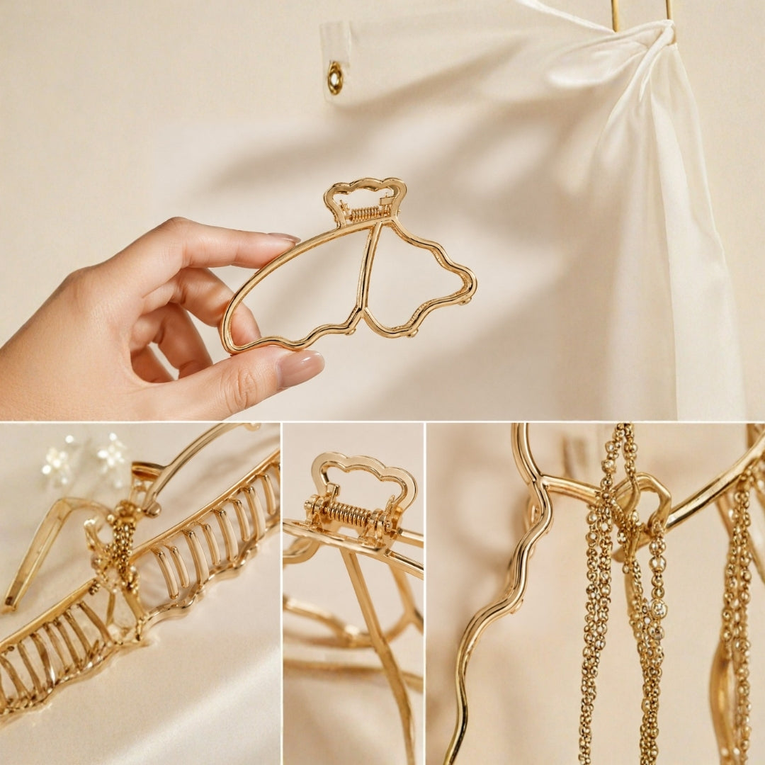 Gold Bow Hair Claw Clip Set – Elegant Metal Bow Hair Clips Random Color