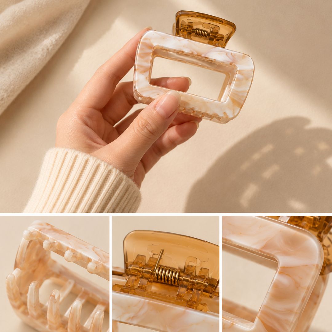 Large Rectangle Hair Claw Clips for Women – Trendy Acetate-Style Hair Clips, Random Color