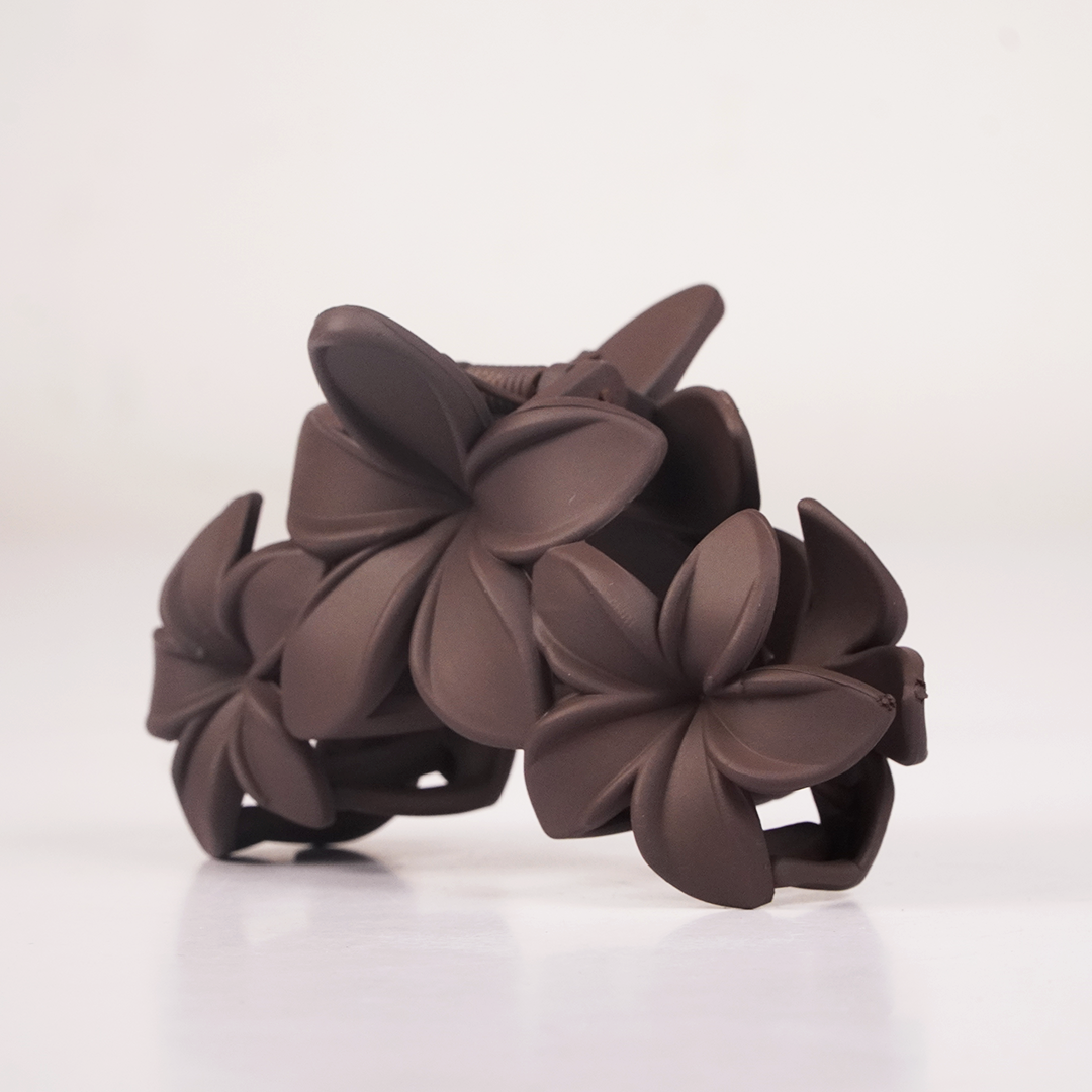 Matte Brown Floral Hair Claw Clip for Women | Korean Flower Hair Accessory