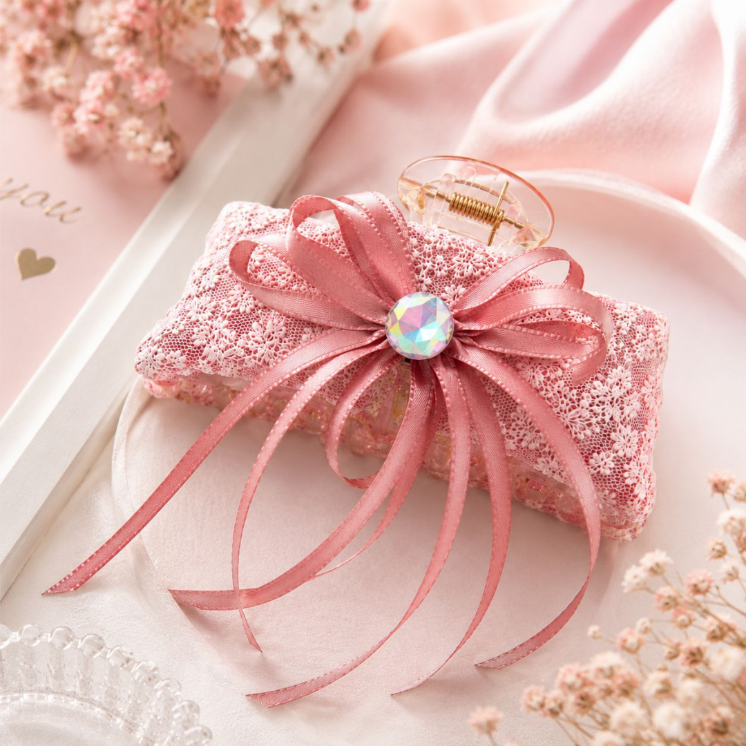 Pink Lace Bow Hair Claw Clip – Elegant Floral Lace Hair Clip Random Color