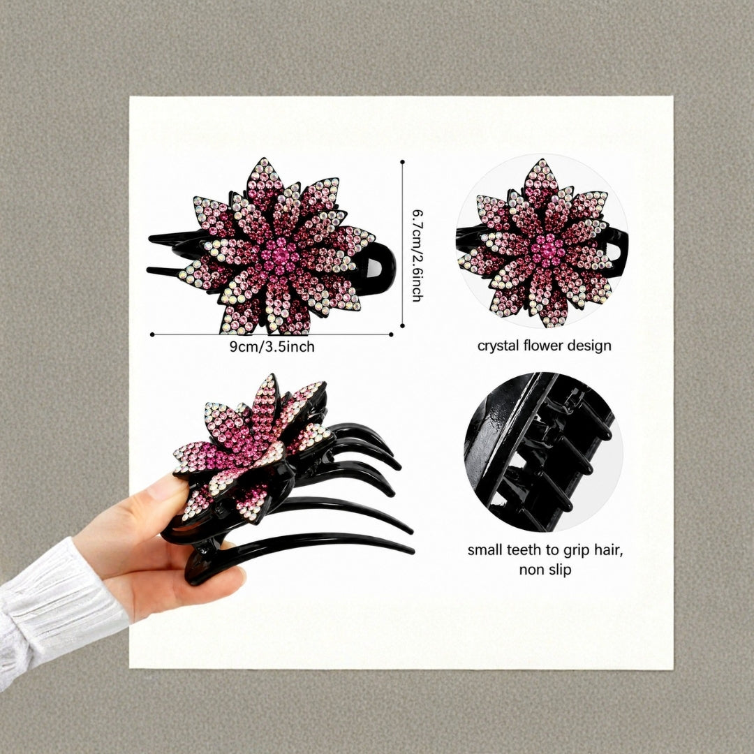 Rhinestone Flower Hair Clips Set – Sparkly Statement Hair Accessories Random Color (one piece )