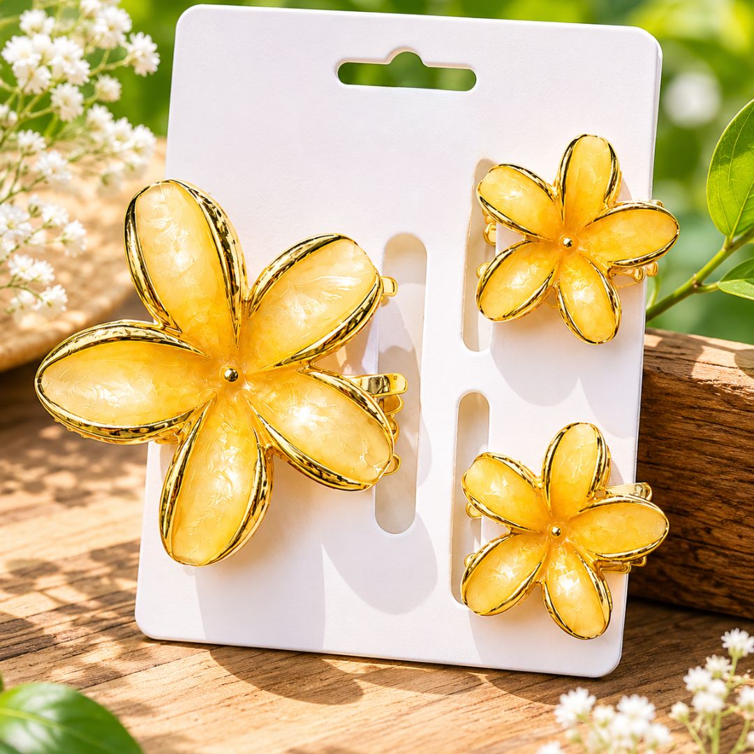 Yellow Flower Hair Clips – Elegant Gold Floral Hair Accessories Random Color(one piece )