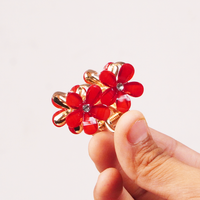 Red Floral Crystal Hair Claw Clip for Women