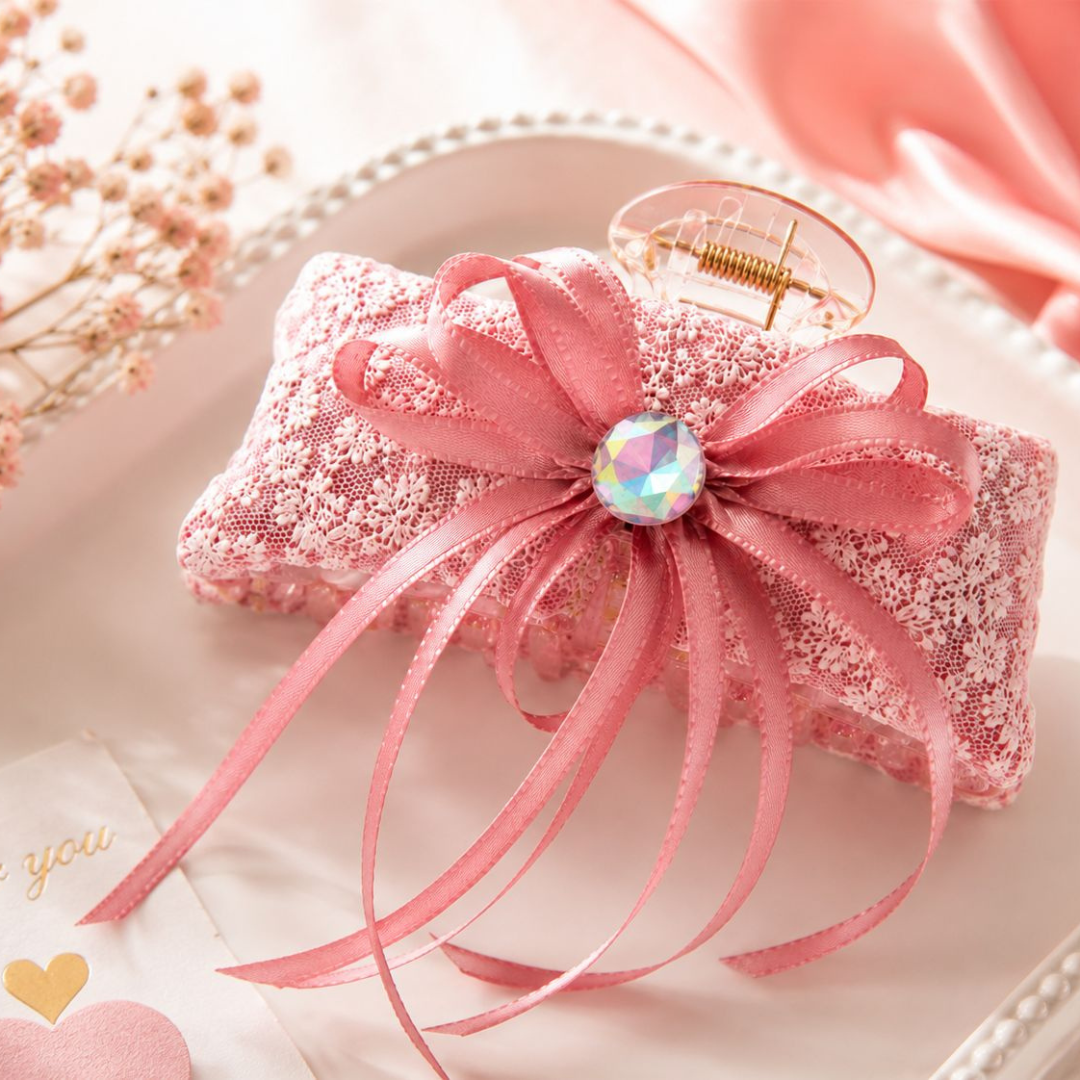 Pink Lace Bow Hair Claw Clip – Elegant Floral Lace Hair Clip Random Color