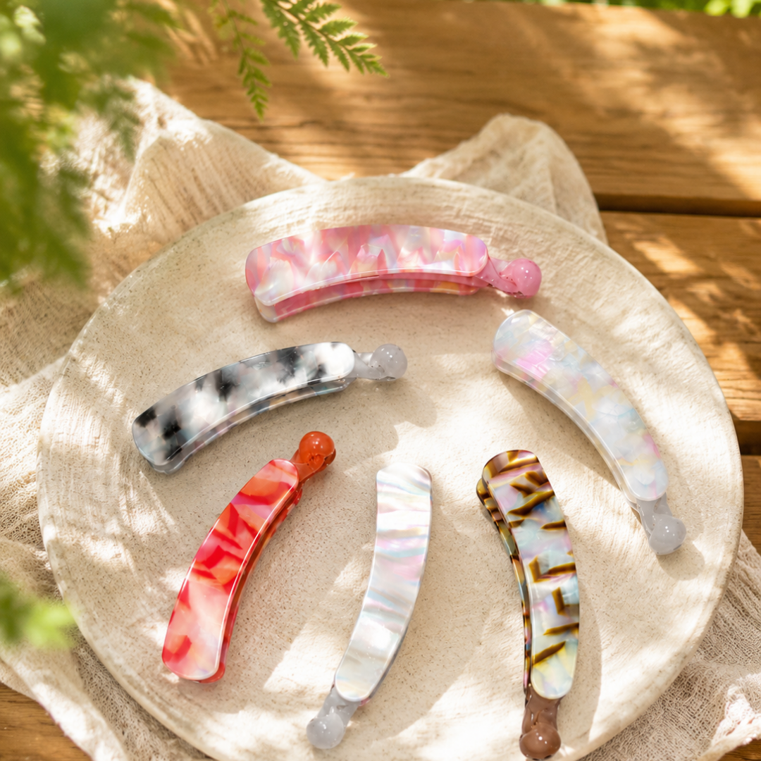Iridescent Snap Hair Clips Set – Colorful Glossy Barrettes Random Color  (one Piece )