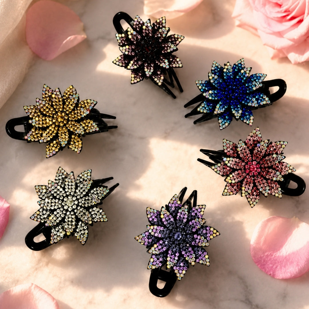 Rhinestone Flower Hair Clips Set – Sparkly Statement Hair Accessories Random Color (one piece )