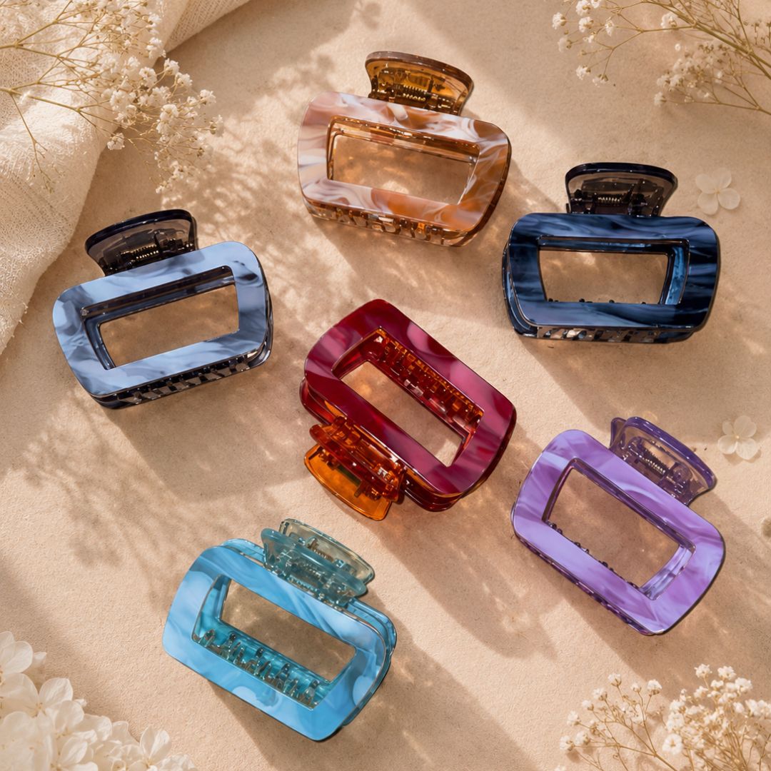 Large Rectangle Hair Claw Clips for Women – Trendy Acetate-Style Hair Clips, Random Color