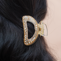 Luxe Crystal D-Shape Hair Claw Clip – Elegant Sparkle for Effortless Glamour