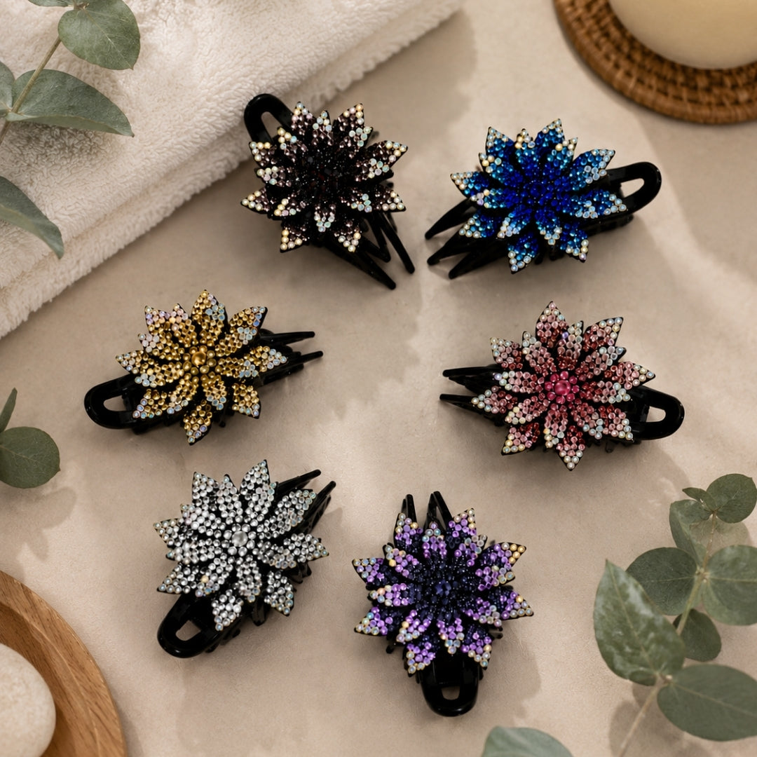 Rhinestone Flower Hair Clips Set – Sparkly Statement Hair Accessories Random Color (one piece )