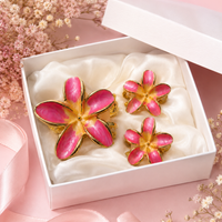 Pink Enamel Flower Hair Clips – Elegant Gold Floral Hair Accessories Random Color (one piece )