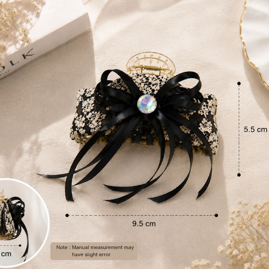 Black Lace Bow Hair Claw Clip – Elegant Ribbon Hair Accessory Random Color (one Piece )