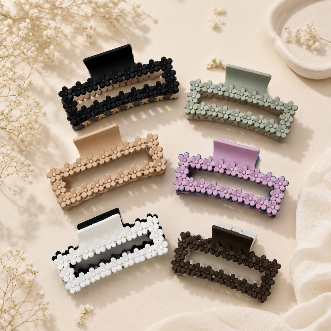 Claw Hair Clips Set for Women – Elegant Flower Hair Accessories Random Color  (one Piece )