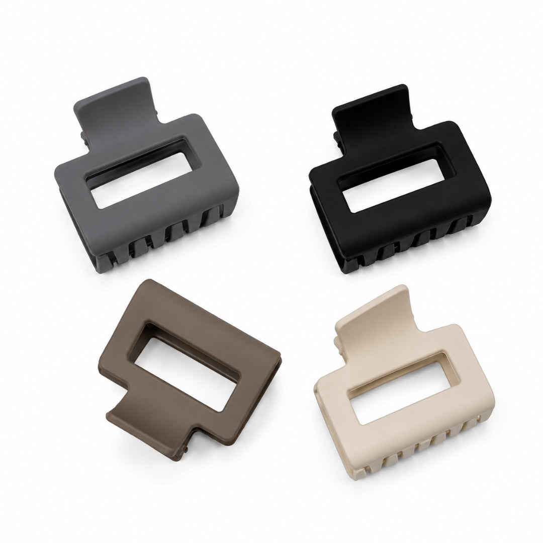 Luxe Frame Hair Claw Clips – Set of 4 Minimalist Rectangle Random Color