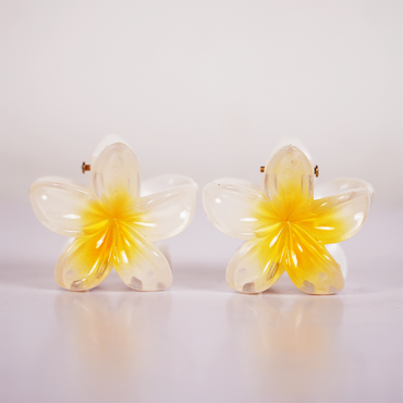 Plumeria Flower Hair Claw Clip for Women (Yellow & White) Set Of 2