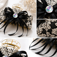 Black Lace Bow Hair Claw Clip – Elegant Ribbon Hair Accessory Random Color (one Piece )