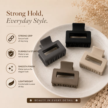 Luxe Frame Hair Claw Clips – Set of 4 Minimalist Rectangle Random Color