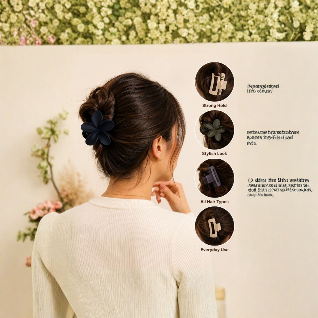 Matte Floral & Minimalist Hair Claw Clips – Strong Grip Decorative Hair Random Color (one piece )