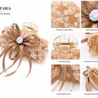 Champagne Lace Bow Hair Claw Clip – Elegant Ribbon Hair Accessory Random Color (one Piece )