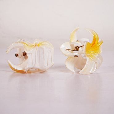 Plumeria Flower Hair Claw Clip for Women | Tropical Floral Hair Accessory (Yellow & White)