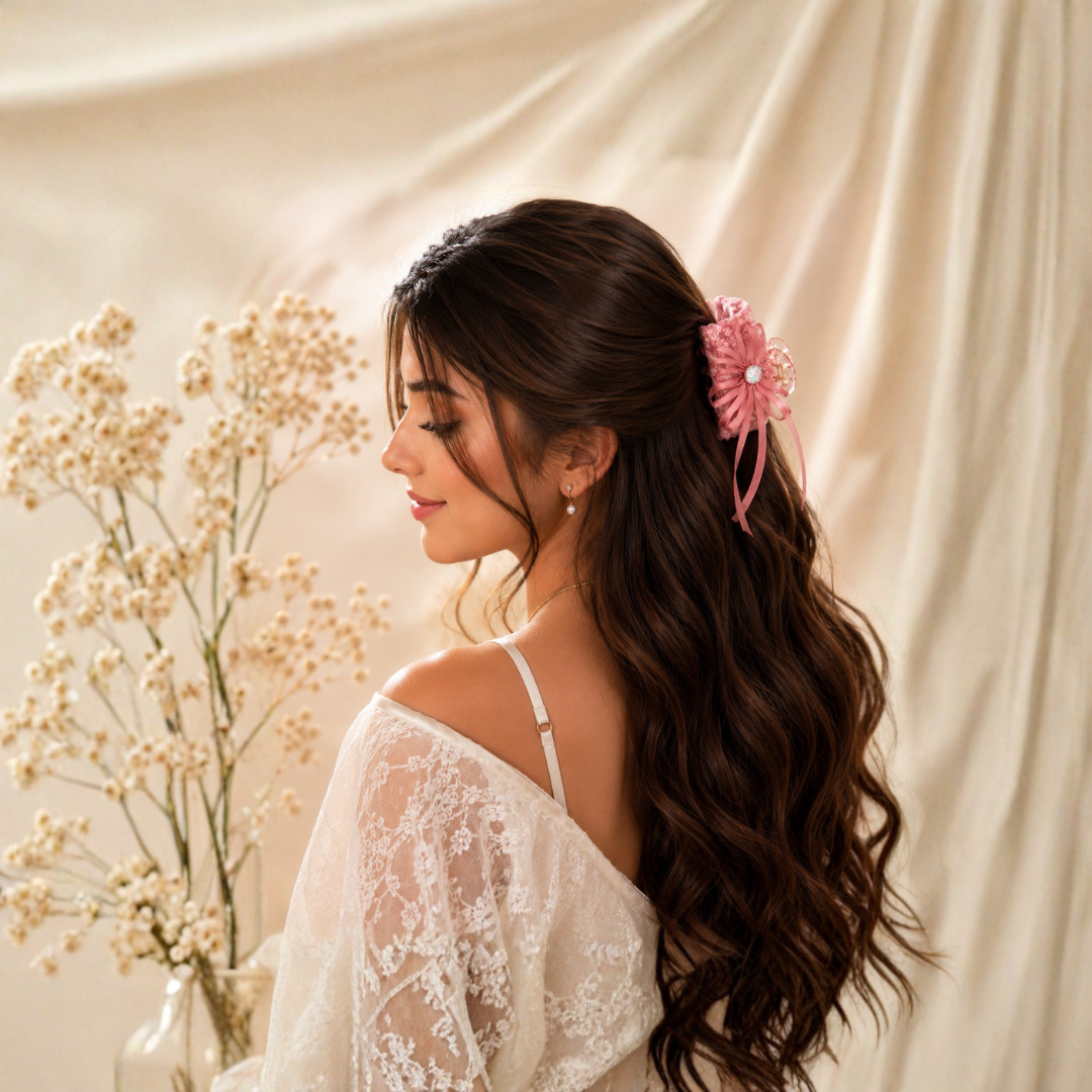 Pink Lace Bow Hair Claw Clip – Elegant Floral Lace Hair Clip Random Color