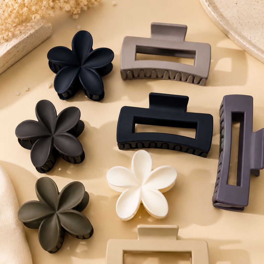 Matte Floral & Minimalist Hair Claw Clips – Strong Grip Decorative Hair Random Color (one piece )