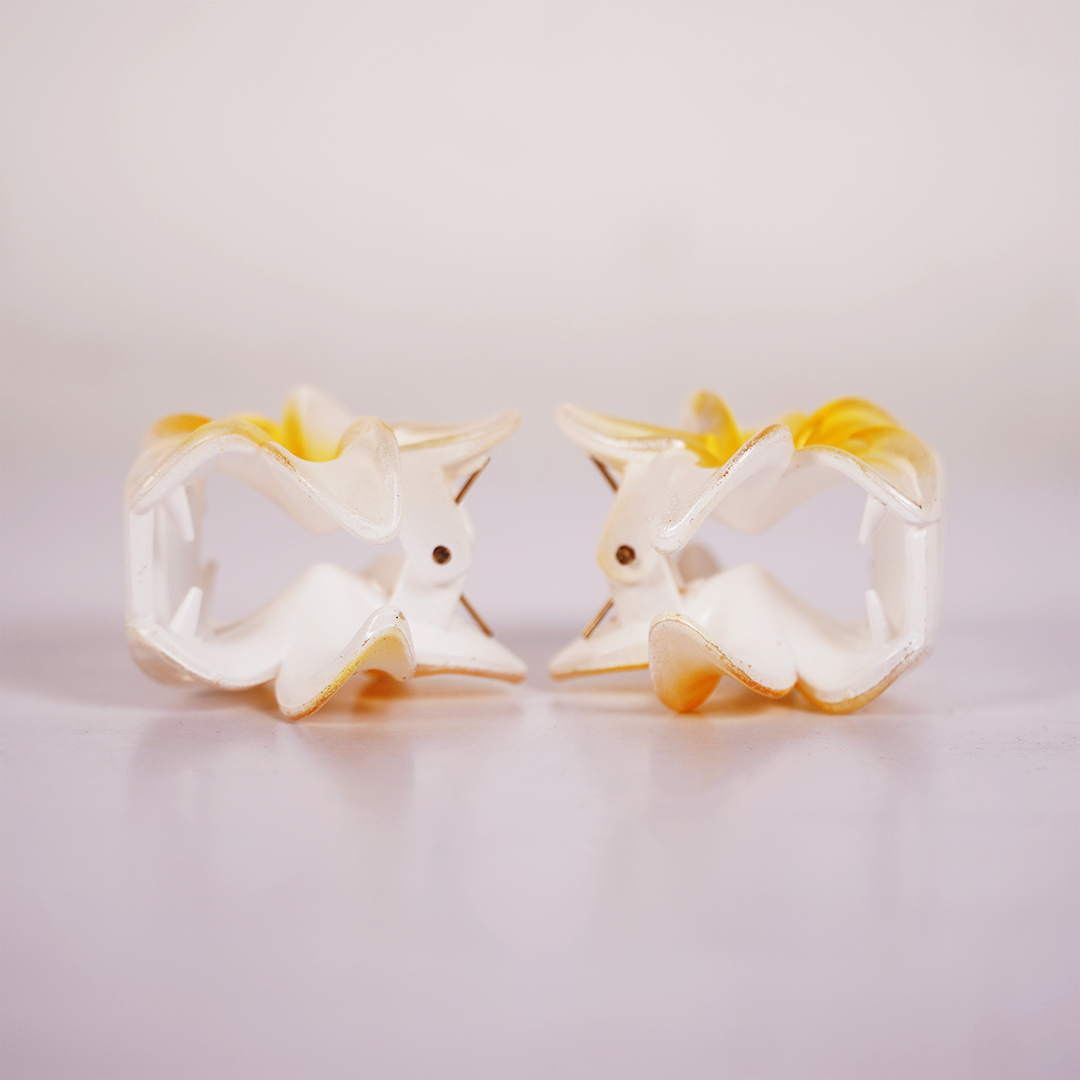 Plumeria Flower Hair Claw Clip for Women | Tropical Floral Hair Accessory (Yellow & White)