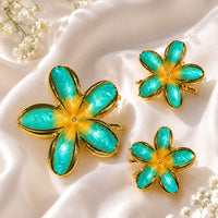 Turquoise Flower Hair Clips Set – Elegant Gold-Tone Floral Enamel Hair Random Color (one Piece )